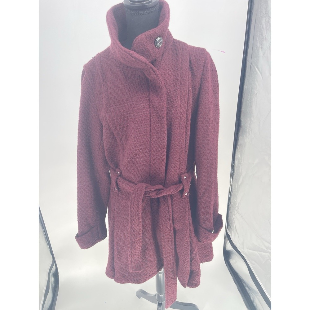 a.n.a. Winter Jacket Cranberry Women's Size XL Belted Line Tweed‎